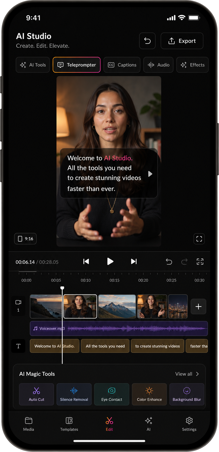 Editor de vídeo e análise inteligente da CRIE Studios no smartphone